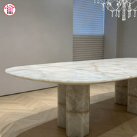 Table à manger en onyx blanc sur mesure, pierre naturelle translucide, finition polie, décoration de salle à manger moderne de luxe