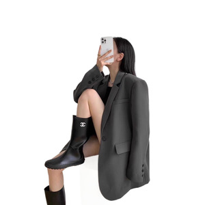 Blazer da donna stile coreano a mezza lunghezza, giacca nera elegante per il lavoro, cappotto alla moda slim fit - Product Image 5