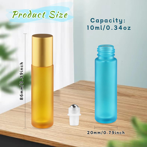 Mini Botella de Vidrio de 10 ml para Perfume o Aceite Esencial, Redonda, Colorida, Esmerilada, con Bola Rodante - Product Image 2