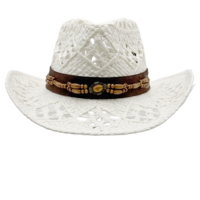 Chapeau de cowboy blanc imitation paille en gros |   Chapeaux de festival Panama personnalisés en cuir ajouré et perles de bois pour adultes, idéaux pour la plage et le soleil