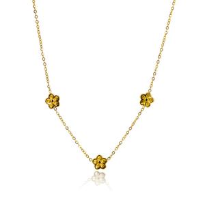 <b>Simple</b> Versatile 18K <b>Gold</b> Plated Three Plum Blossom <b>Necklace</b> for Women Summer Fashion Jewelry with Stainless Steel Collar Chain - Product Image 1