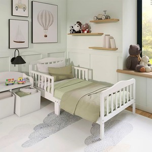 <span class=keywords><strong>Lit</strong></span> plateforme classique pour tout-petits <span class=keywords><strong>blanc</strong></span> avec barrières de sécurité latérales basses en <span class=keywords><strong>bois</strong></span> de pin non toxique - Product Image 3