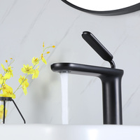 Aqua Gallery Robinet mitigeur d'évier moderne en laiton massif de haute qualité, noir mat, mitigeur pour salle de bain, forme ronde
