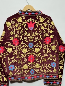 Women's <b>Velvet</b> Mandarin Collar <b>Jacket</b> Full Sleeve Hand Embroidered Floral Pattern Winter Elegant Style <b>Velvet</b> <b>Jacket</b> - Product Image 4