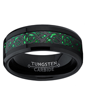 Hots vente hommes noir carbure de tungstène Dragon bague alliance vert Fiber de carbone noir dragon motif bague en fibre de carbone