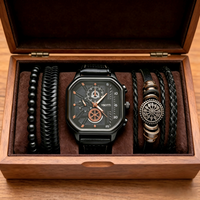 Ensemble de montres à quartz carrées pour hommes, bracelet en cuir, montre-bracelet avec bracelets, cadeau de luxe pour hommes