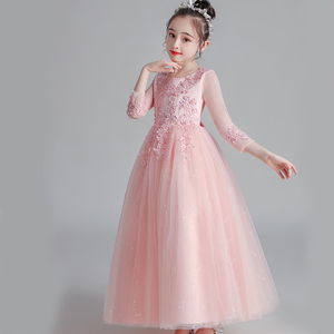 Robe de princesse personnalisée en gros pour filles, en tulle moelleux à manches longues, pour spectacle ou fête - Product Image 1