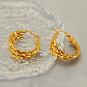 Boucles d'oreilles spirales en acier inoxydable haut de gamme de style européen et américain, nouvelle mode, plaquées or, style rétro français, géométriques, pour les fêtes - Product Image 2