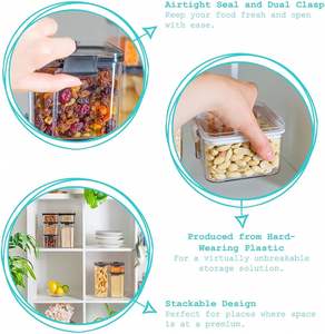 Clear Rectangle Large Capacity Airtight Sustainable Modern Kitchen Canisters Plastic Cereal Storage <b>Containers</b> Lids Dry Food - Product Image 2