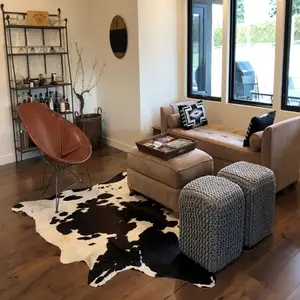 2024 Trending Product Colorful Pattern Brown Grey Cowhide Rug Real Cow Skin Carpet for Bedroom Decoration