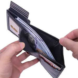Yeni tasarım RFID engelleme Pop up kredi kart tutucu Minimalist yan itme para klip kart cüzdan