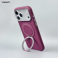 VAWI L137 Coque arrière fine en cuir PU pour iPhone 13 à 18 Pro Max avec anneau magnétique et support pliable, vente en gros directe usine