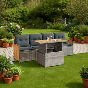 Set Divano da Giardino in Rattan con Cuscini, 4 Posti, Struttura in Legno di Teak, Design Contemporaneo - Product Image 2
