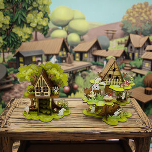 Nosto Puzzle 3D in Legno Personalizzato a Tema Coniglio e Foresta, Giocattolo Educativo Ecologico Fai-da-Te, Decorazione per Casa, Regalo Artigianale Verde 51~100 - Product Image 4