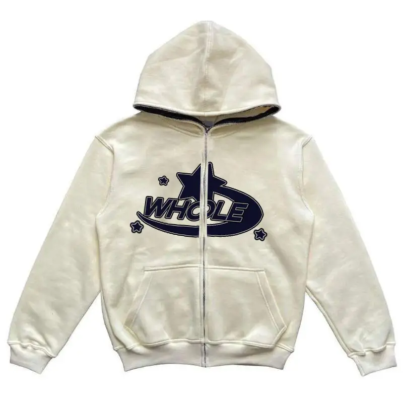 Alta qualità pesante gsm streetwear senza stringhe full zip up puff print felpe con cappuccio logo personalizzato blank zip up felpa con cappuccio per uomo