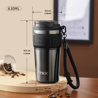 Mug de voyage isotherme en acier inoxydable avec revêtement céramique 21oz, double paroi sous vide, couvercle à double ouverture 2-en-1, sans BPA, vente en gros