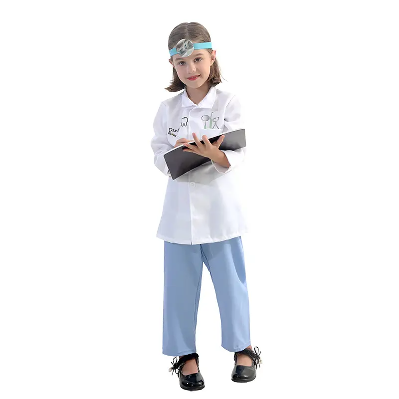 2024 Halloween Costumes Lab Coat Dress Up with Head Lamp Mask Children Fun White Tooth Doctor Costume Kids Dentist Costume