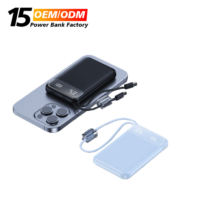 OEM ODM Built-in Cable Type C Power Station PD22.5W 20W 10000mAh Lanyard LED Display Mobile Power Bank