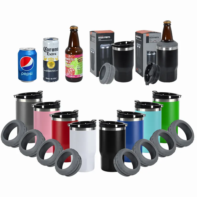 2024 personalizar nuevo patrón rombo Acero inoxidable 14oz Can Cooler Universal Can Cooler con abrebotellas