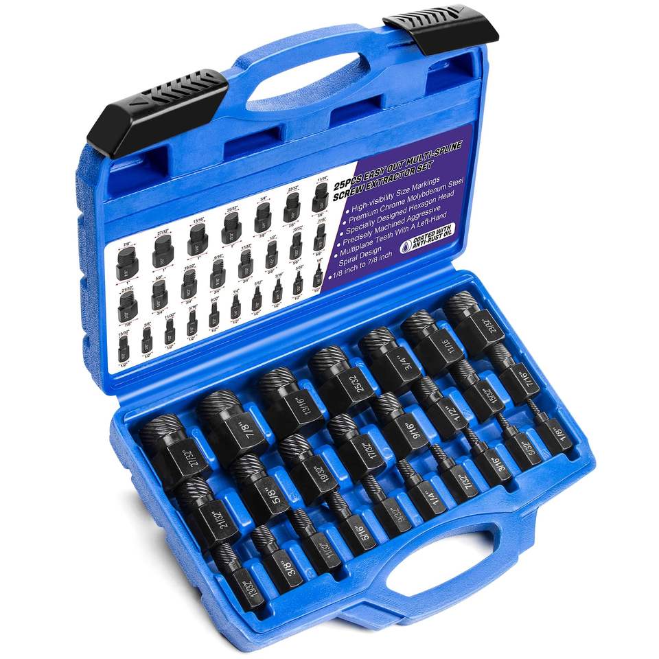 Splined Extractor Set 25Pcs Easy Out Multi-Spline Screw Extractor Set for Emergency Repair ...