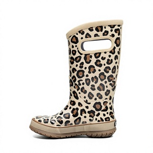Bottes de pluie mi-mollet à imprimé léopard, imperméables, avec embout en acier, en caoutchouc, antidérapantes, à bout rond, pour la randonnée en extérieur - Product Image 4