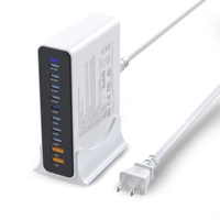 Chargeur pour ordinateur portable HNT GaN 800W 10 ports 8C2A, charge rapide PD+PPS+QC avec prise US/AU/EU/UK, 140W 100W multiports pour iPhone Samsung