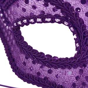 Masque de chat à sequins avec bordure en dentelle et strass transparents, masque de chat violet avec sequins - Product Image 4