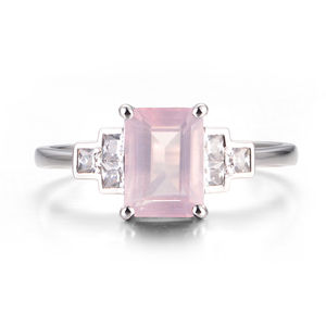 แหวนเงินแท้ 925 ประดับเพชร CZ และพลอยควอตซ์ธรรมชาติ แหวนหมั้นทรงกลมประดับเพชรควอตซ์สีชมพู ชุบทองคำสีชมพู - Product Image 5