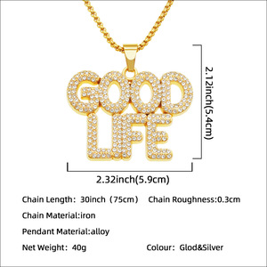 Collar con Colgante de Cristal Exagerado con el <span class=keywords><strong>Alfabeto</strong></span> Inglés Personalizado para Hombre, Estilo Hip Hop Europeo y <span class=keywords><strong>Americano</strong></span>, Accesorio de Baile Urbano - Product Image 2