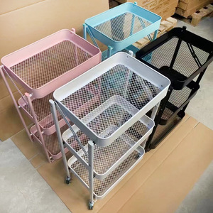 Folding <b>Storage</b> Rack 3 Tier Movable Kitchen <b>Cart</b> With Wheels For Food <b>Storage</b> And Organization - Product Image 2