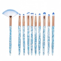 Ensemble de pinceaux de maquillage en cristal brillant portable de 10 pièces, ensemble de pinceaux de maquillage professionnels en poils synthétiques transparents