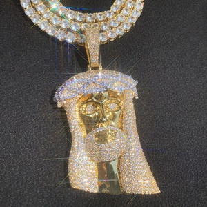 14K oro finitura enorme spettrale grande testa di gesù zircone ciondolo glassato fuori Jumbo Cubic Zirconia collana per gli uomini - Product Image 3