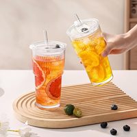 Gobelets en verre borosilicate transparent rayé de 20 oz pour café glacé, eau, lait et jus, avec couvercle et paille – Vente en gros