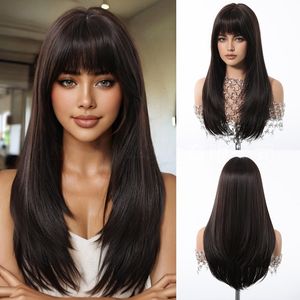 วิกผมยาวตรงสำหรับผู้หญิง 22 นิ้ว สีบลอนด์ผสมไฮไลท์น้ำตาล วิกผมสังเคราะห์แบบใส แสกกลาง ใช้ได้ทุกฤดู - Product Image 3