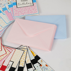 Hermosas tarjetas de feliz cumpleaños con sobres en blanco azules y rosas, flores personalizadas y logotipo de tarjeta de cumpleaños - Product Image 2