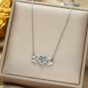 Romantico dolce zircone <span class=keywords><strong>infinito</strong></span> <span class=keywords><strong>cuore</strong></span> ciondolo collane per le donne in acciaio inox catena gioielli anniversario regalo all'ingrosso - Product Image 5