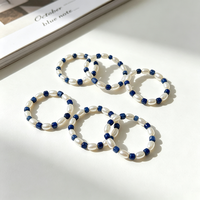 Bague élastique vintage en lapis-lazuli et perle d'eau douce naturelle, bague élastique facettée en lapis-lazuli