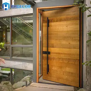 Новейший простой дизайн, водонепроницаемая однодверная дверь из Тикового меранти из цельного дерева с рамками, Современная внешняя входная дверь