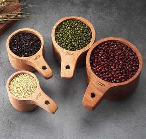शून्य अपशिष्ट पर्यावरण के अनुकूल 4 टुकड़ा मापने चम्मच कप सेट रसोई उपकरण खाना पकाने बीच लकड़ी मापने कप सेट - Product Image 2