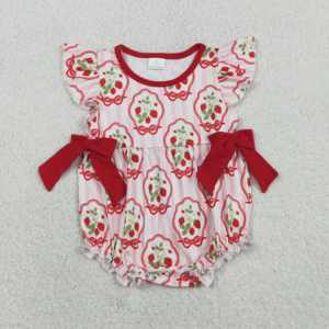 SR3890 RTS Infant <b>Baby</b> pink stripe red strawberry Kids Wholesale Romper short Sleeve <b>Jumpsuit</b> boy Bubble - Product Image 6