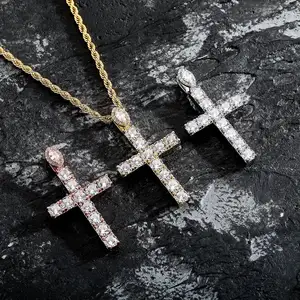 TOP ICY new oval CZ big size iced out cross pendant necklace gold classic cross hip hop jewelry luxury party punk pendant