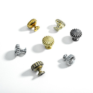 Brass Drawer <b>Knobs</b> Round Pumpkin Shape Zinc Alloy Minimalist Design For Wardrobe Cabinet <b>Door</b> Handles - Product Image 2