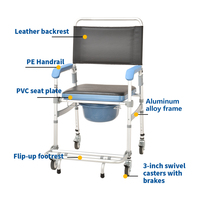 Chaise de douche et de toilette compacte 3-en-1 pour personnes à mobilité réduite, pour usage hospitalier et domestique, sécurisée avec système anti-basculement