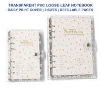 Carnet à anneaux A5 Premium avec couverture transparente en PVC, fermeture à bouton-pression, pages intérieures lignées rechargeables, logo personnalisé