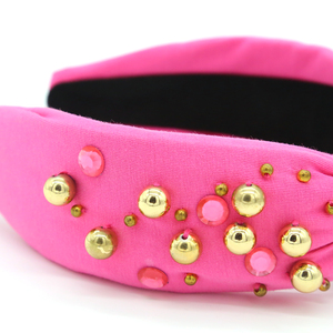 Finestyle altın renk inci lüks tasarımcı kravat boya renkli pastel üst düğüm metalik kristal rhinestone spa bling çocuklar kafa bandı - Product Image 3