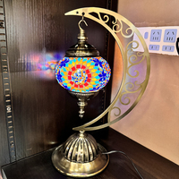 Lampe de table en mosaïque en forme de lune de Marrakech, lampe marocaine turque faite à la main, lampe bohème vintage antique, lampe en verre coloré