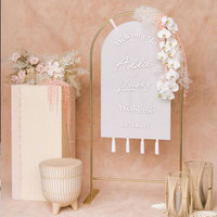 Support de panneau de bienvenue de mariage en métal sur pied personnalisé avec cadre doré et fleurs