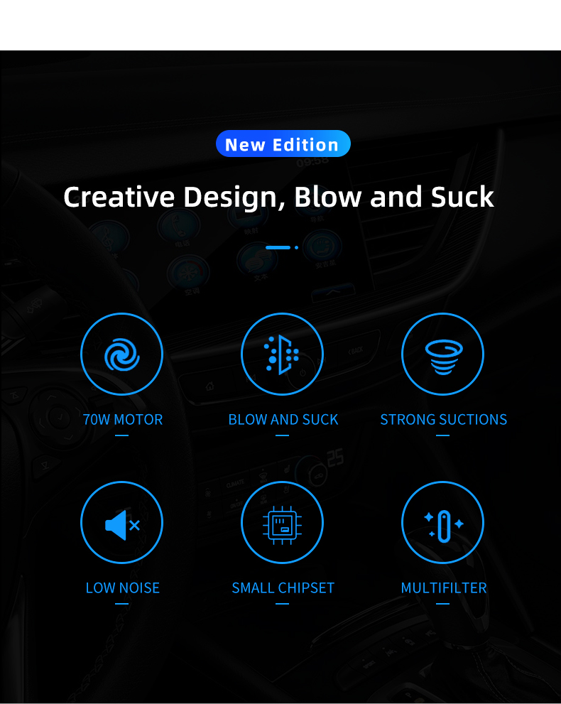 New M9 high suction car wireless vacuum cleaner with inflator blower