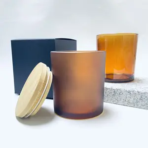 Customized High Quality 80*90mm Frosted Glass Candle Jar Matte Luxury Candle Containers Glass Candle Jars With Bamboo Lids