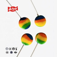 Factory Direct Kosher Certified Fruity Flavor Flat Round Shaped Colorful Rainbow Hard Candy Lollipop China Manufacture